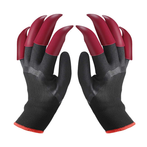 Garden Gloves With Claws - 8 Fingertips - Black/Red