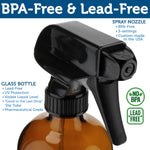 Glass Spray Bottles with Labels - Amber - 16oz