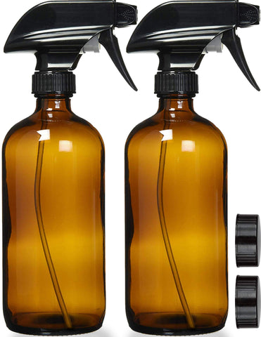 Glass Spray Bottles with Labels - Amber - 16oz