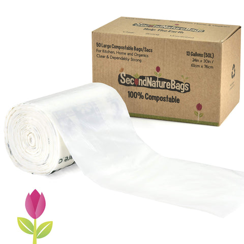 Second Nature 100% Compostable Bags - 13 Gallons - 50 Bags